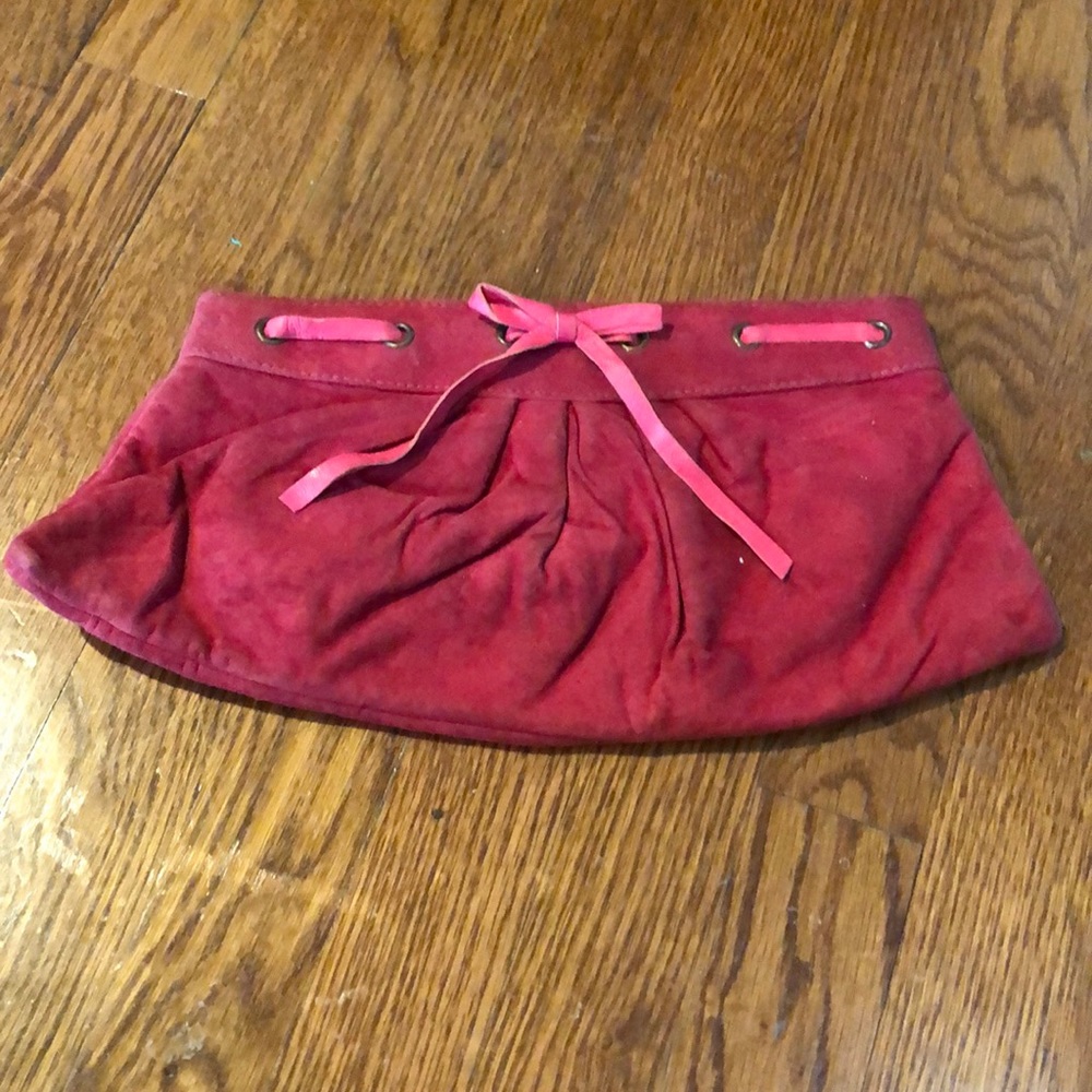 Lauren Merkin pink suede clutch
